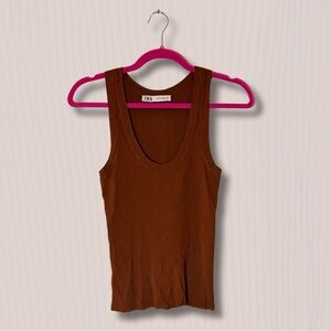 Zara Ribbed Rust/Brown Tank Top